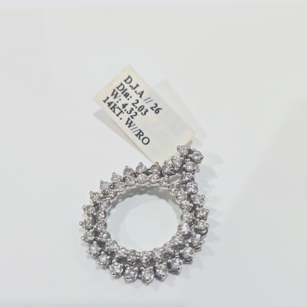 ✔️14K WG DOUBLE CIRCLE NATURAL DIAMOND PENDANT 2.03 TCW (50) ~ GH/VS-SI1